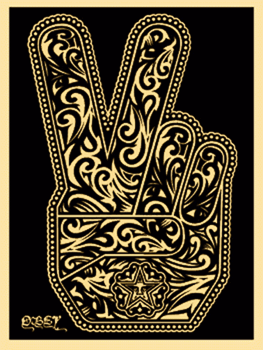 Peace Fingers (Black) by Shepard Fairey