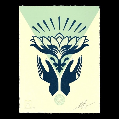 Lotus Hands Letterpress (Teal) by Shepard Fairey