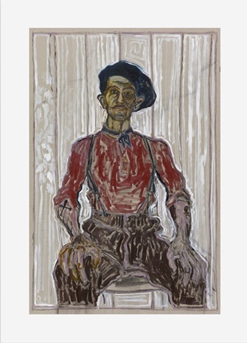 Self-Portrait In Beret And Blue Scarf  by Billy Childish