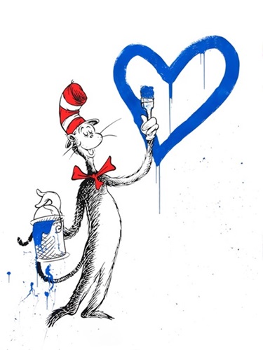 The Cat And The Heart (Large Format - Dark Blue) by Mr Brainwash