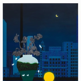 Still Life with Jar, Moon Lamp, and René Magritte Postcard by Sung Hwa Kim