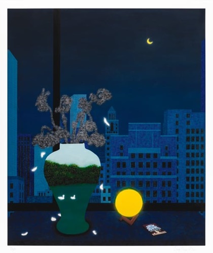 Still Life with Jar, Moon Lamp, and René Magritte Postcard  by Sung Hwa Kim