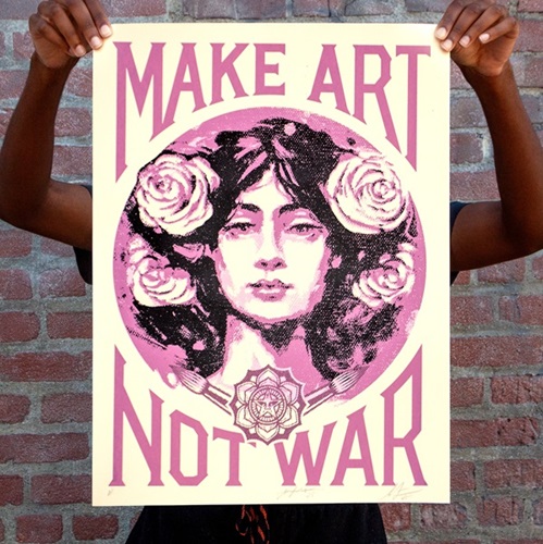 Make Art Not War (Painting) (Cream) by Shepard Fairey