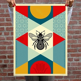 Bee Geometric (Red) by Shepard Fairey