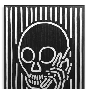 Skullphone Neon Painting (Black Stained Oak Wood Panel) by Skullphone