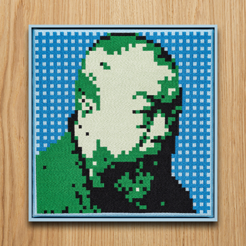 Self-Portrait Embroidery (Green & Blue) by Ai Weiwei