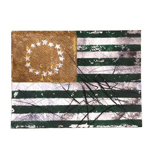 Large Lino Flag Triptych (Green) by Saber