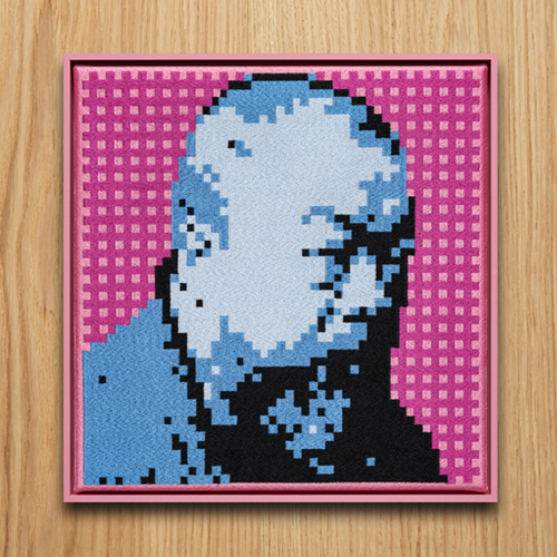 Self-Portrait Embroidery (Blue & Pink) by Ai Weiwei