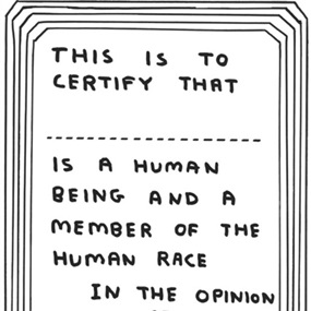 Certificate Of Human Status by David Shrigley