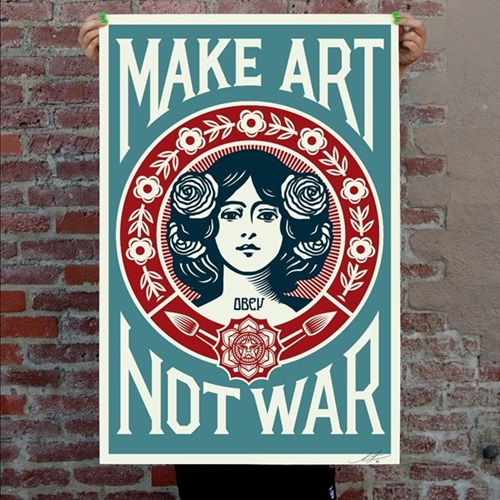 Make Art Not War (Peace Girl) (Blue Offset Lithograph) by Shepard Fairey
