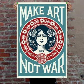 Make Art Not War (Peace Girl) (Blue Offset Lithograph) by Shepard Fairey