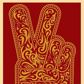 Peace Fingers (Red) by Shepard Fairey