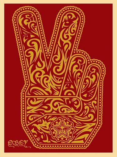 Peace Fingers (Red) by Shepard Fairey