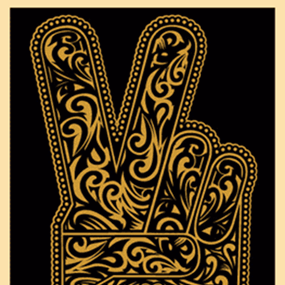 Peace Fingers (Gold) by Shepard Fairey