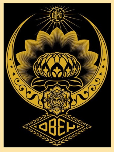 Lotus Ornament (Black / Gold) by Shepard Fairey