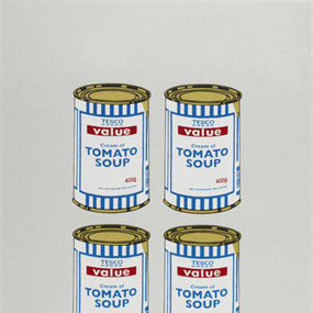 Four Soup Cans (Grey) by Banksy