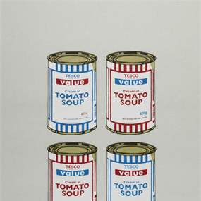 Four Soup Cans (Red & Blue On Grey - Artist Proof) by Banksy