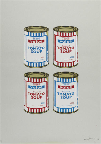 Four Soup Cans (Red & Blue On Grey - Artist Proof) by Banksy
