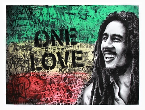 Happy Birthday Bob Marley - One Love (Black) by Mr Brainwash