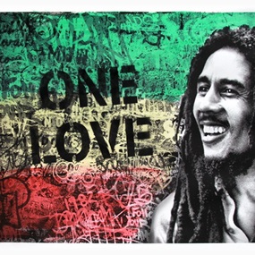 Happy Birthday Bob Marley - One Love (Black) by Mr Brainwash