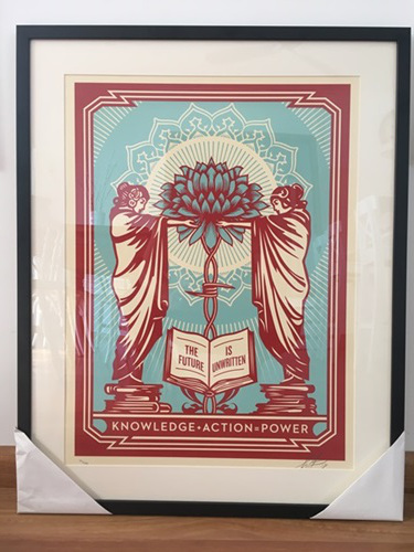 Knowledge + Power (Light Blue / Red) by Shepard Fairey