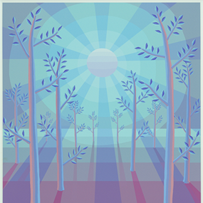 Trees & Moon Rays (Blue, Cyan & Magenta) by Amy Lincoln