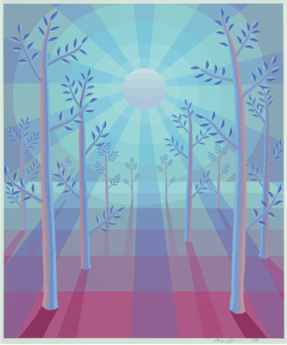 Trees & Moon Rays (Blue, Cyan & Magenta)  by Amy Lincoln