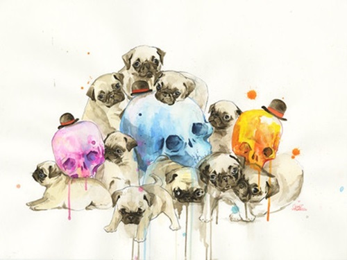 Puppies And Skulls  by Lora Zombie
