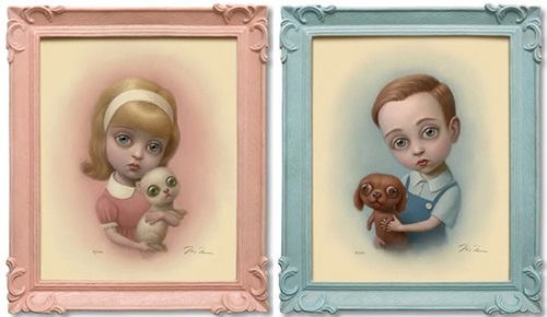 Girl With A Kitten / Boy With A Puppy Print Set  by Marion Peck