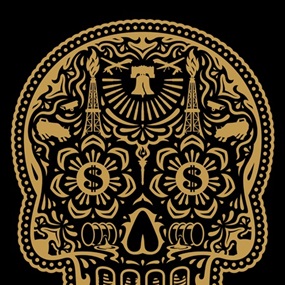 Power & Glory Day Of The Dead Skull (Black / Gold) by Shepard Fairey | Ernesto Yerena