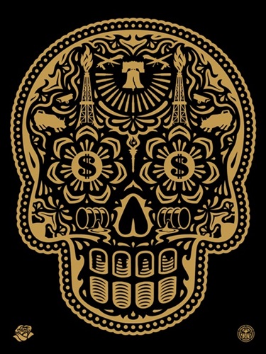 Power & Glory Day Of The Dead Skull (Black / Gold) by Shepard Fairey | Ernesto Yerena