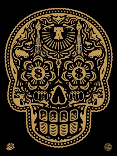 Power & Glory Day Of The Dead Skull (Black / Gold) by Shepard Fairey | Ernesto Yerena