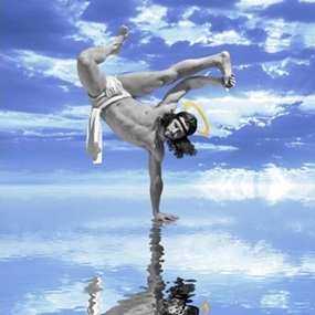 Breakdancing Jesus On Water (Candy Blue) by Cosmo Sarson