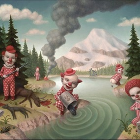Red Clowns In A Landscape by Marion Peck