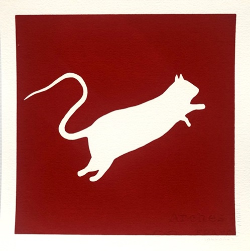 Rat (White On Red) by Blek Le Rat