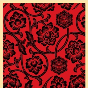 Flower Vine (Black / Red) by Shepard Fairey