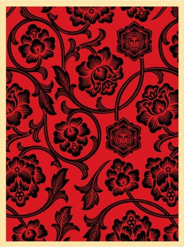 Flower Vine (Black / Red) by Shepard Fairey