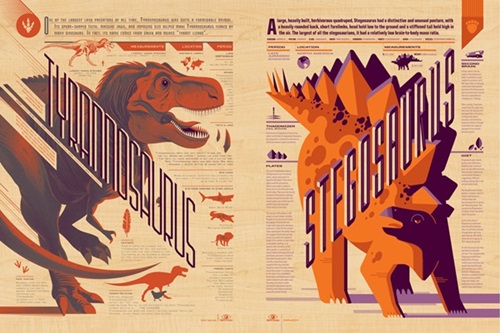 Tyrannosaurus And Stegosaurus (Wood) by Tom Whalen | Kevin Tong