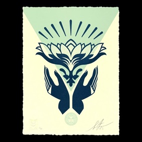 Lotus Hands Letterpress (Teal) by Shepard Fairey