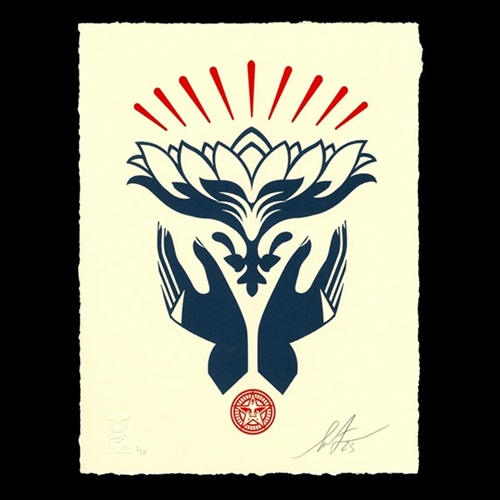 Lotus Hands Letterpress (Red) by Shepard Fairey