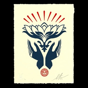 Lotus Hands Letterpress (Red) by Shepard Fairey