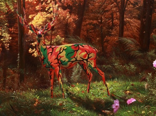Camo Deer In Autumn  by Ron English