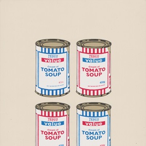 Four Soup Cans (Red & Blue On Cream - Artist Proof) by Banksy