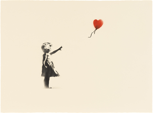 Girl With Balloon (HPM on reverse of Sepia Morons) by Banksy