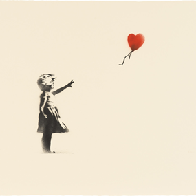 Girl With Balloon (HPM on reverse of Sepia Morons) by Banksy