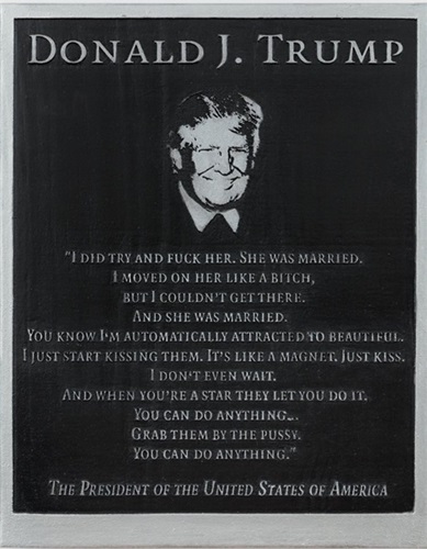 Trump Plaque (Silver) by Marilyn Minter