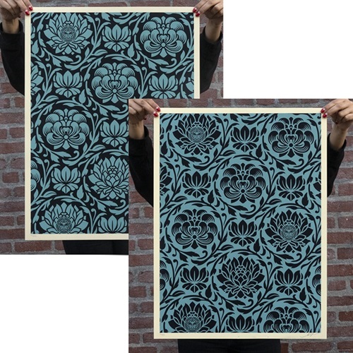 Floral Harmony (Dark Blue Yin/Yang) by Shepard Fairey