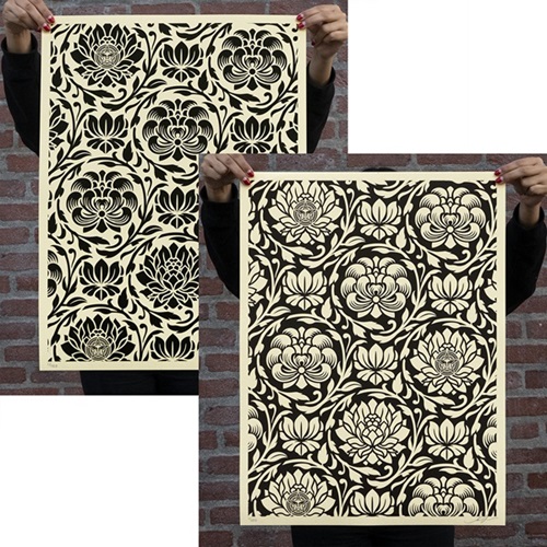 Floral Harmony (Black Yin/Yang) by Shepard Fairey