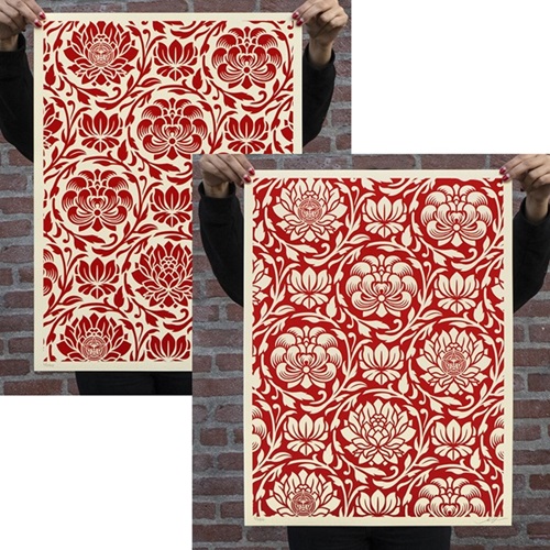 Floral Harmony (Red Yin/Yang) by Shepard Fairey
