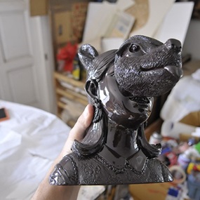 Deer Mask Sculpture (Black Red Resin) by Bon